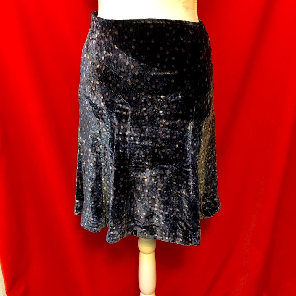 Marc Jacobs velvet flounce hem mini skirt blue and copper dot size 2